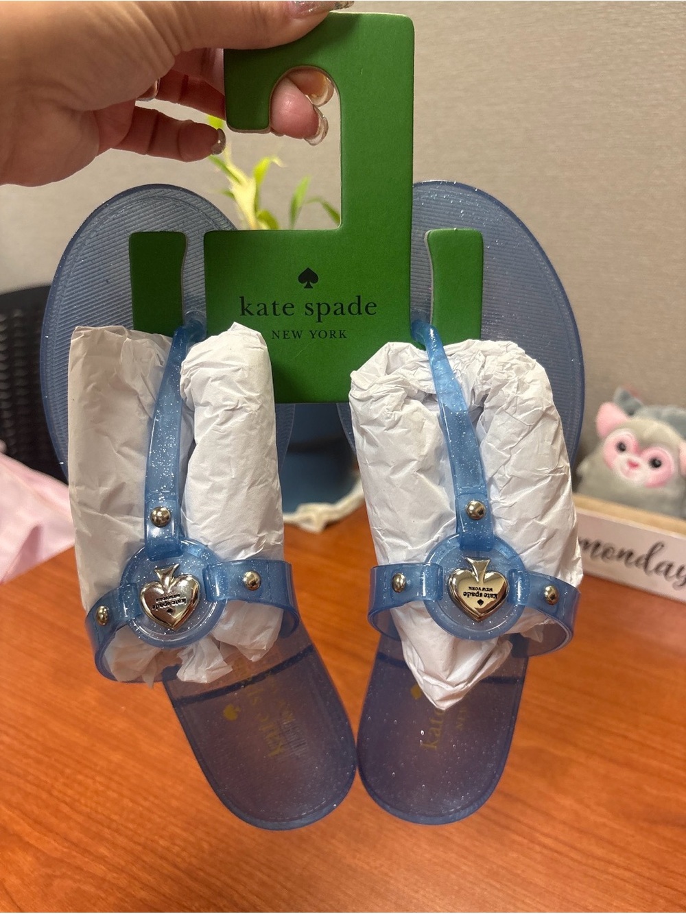 kate spade Blue Glitter Jelly Sandals with Heart Charm